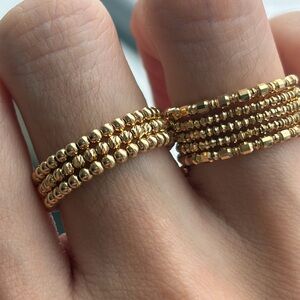 18K Solid Gold Triple-Row Beaded Open Ring – Diamond-Cut Sparkle